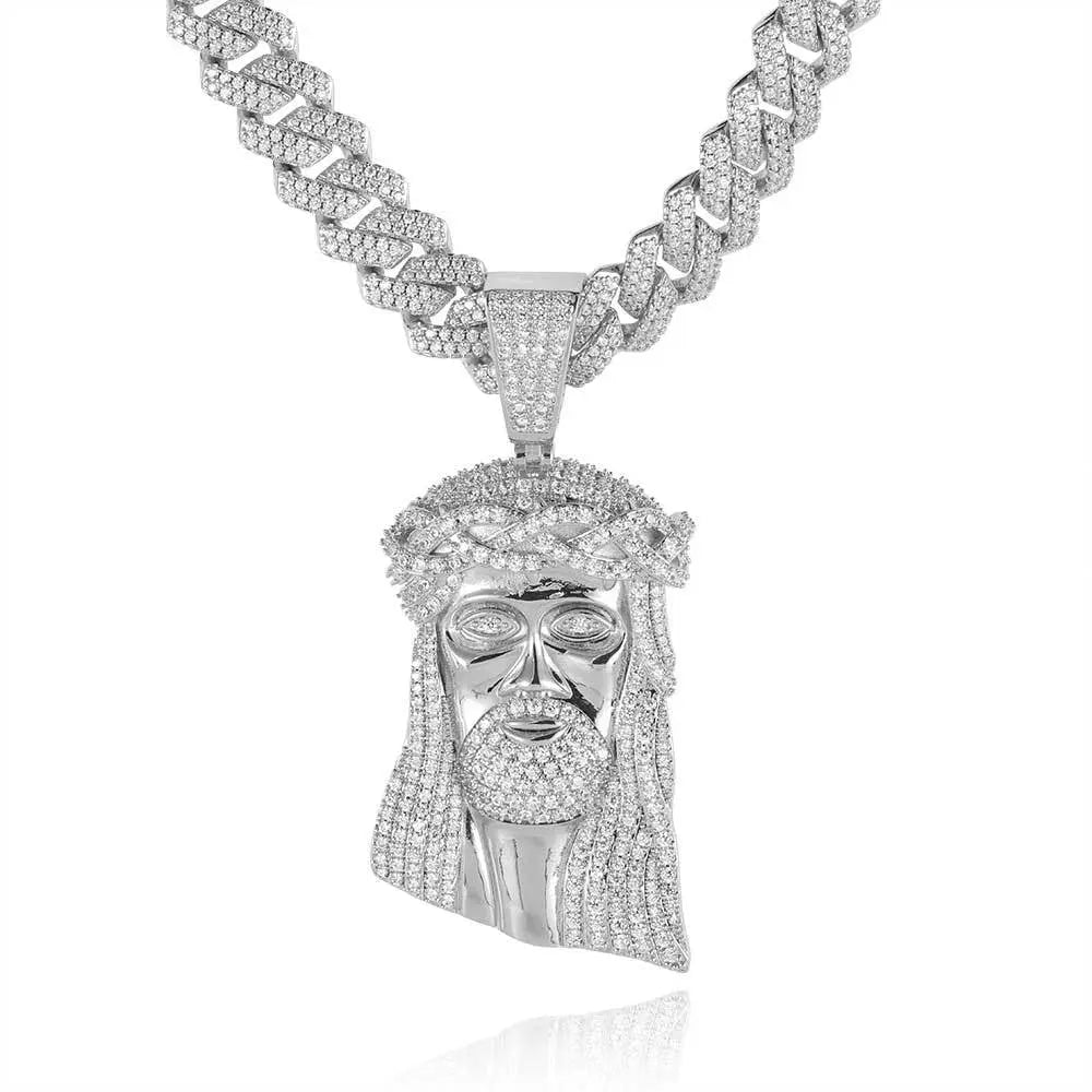 Micro Paved Zircon Jesus Head Hip Hop Men's Pendant Necklace - Blade & Thread