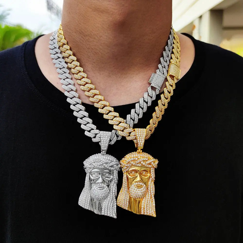 Micro Paved Zircon Jesus Head Hip Hop Men's Pendant Necklace - Blade & Thread