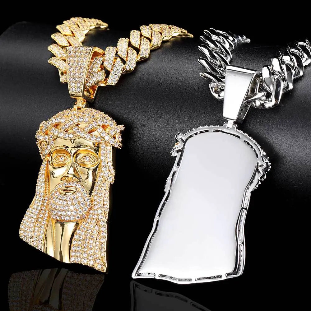 Micro Paved Zircon Jesus Head Hip Hop Men's Pendant Necklace nowadaysfashion