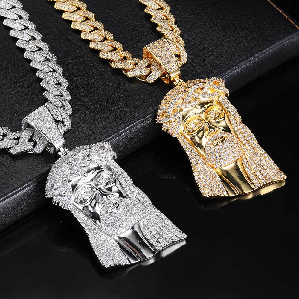 Micro Paved Zircon Jesus Head Hip Hop Men's Pendant Necklace - Blade & Thread