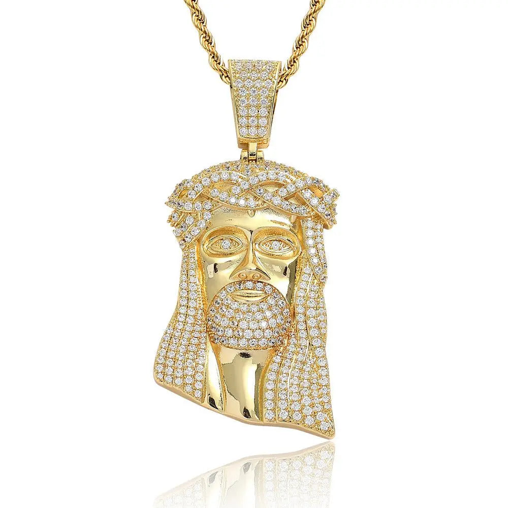 Micro Paved Zircon Jesus Head Hip Hop Men's Pendant Necklace nowadaysfashion