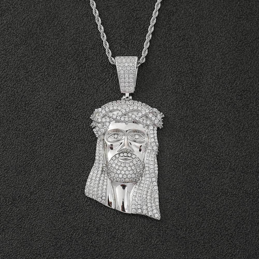 Micro Paved Zircon Jesus Head Hip Hop Men's Pendant Necklace - Blade & Thread