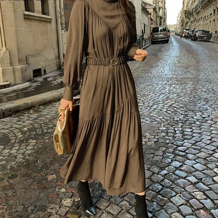Mid-Long Loose Dress Female Vintage Turtleneck Spring Dress Vestidos Femme Robe - Blade & Thread