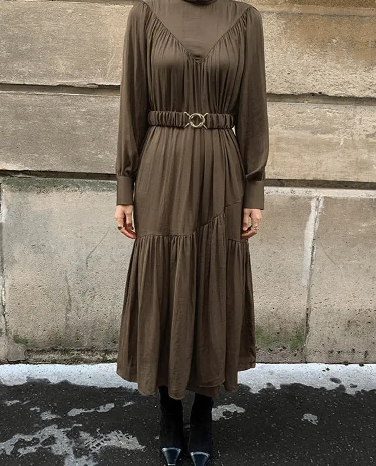 Mid-Long Loose Dress Female Vintage Turtleneck Spring Dress Vestidos Femme Robe - Blade & Thread