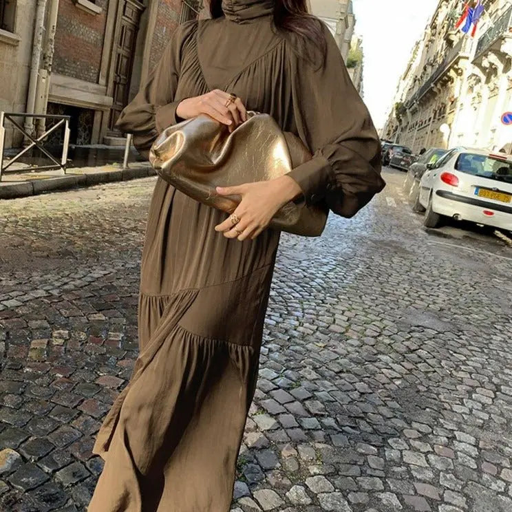 Mid-Long Loose Dress Female Vintage Turtleneck Spring Dress Vestidos Femme Robe - Blade & Thread