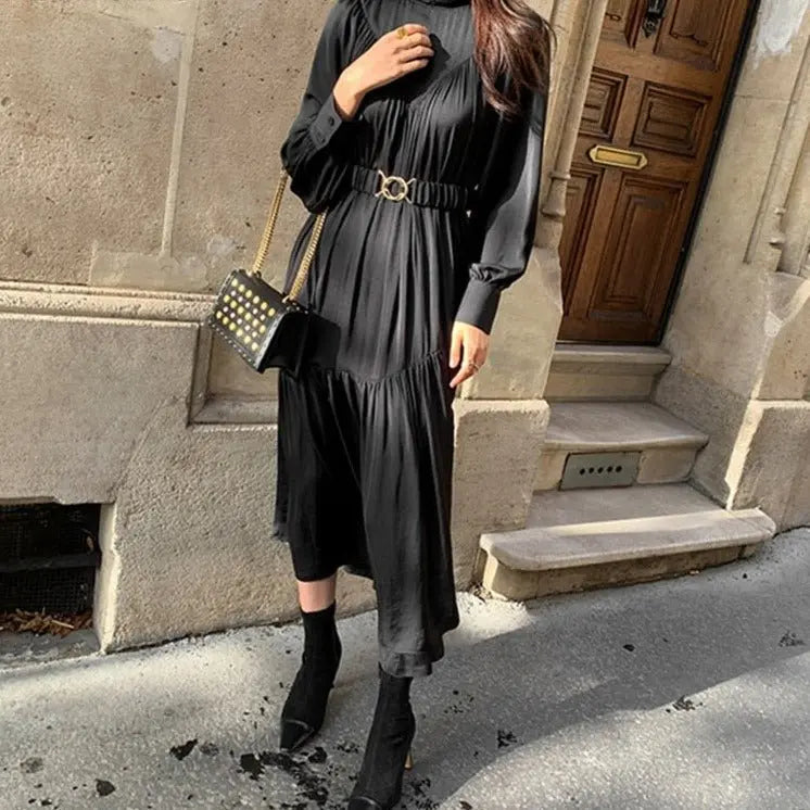 Mid-Long Loose Dress Female Vintage Turtleneck Spring Dress Vestidos Femme Robe - Blade & Thread