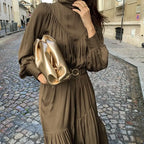 Mid-Long Loose Dress Female Vintage Turtleneck Spring Dress Vestidos Femme Robe nowadaysfashion