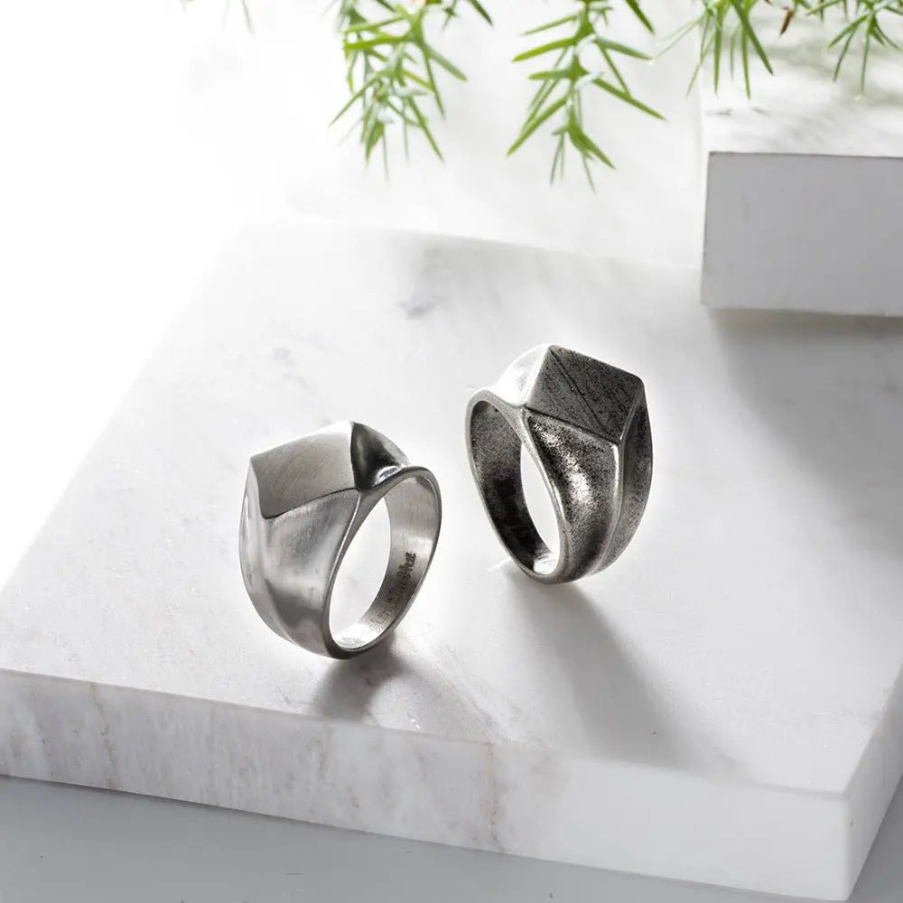 Minimalist geometric square diamond-shaped retro rings nowadaysfashion