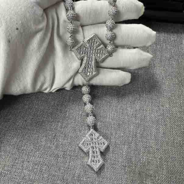 moissanite chain round bead cross necklace - Blade & Thread