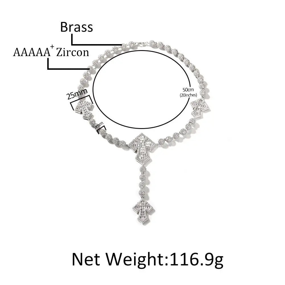 moissanite chain round bead cross necklace - Blade & Thread