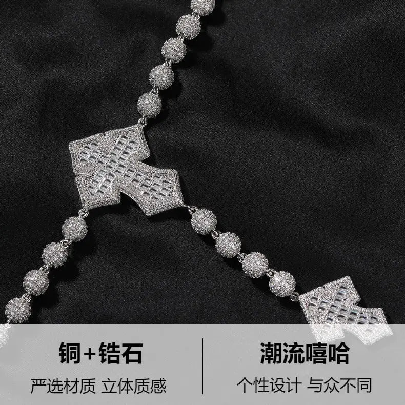 moissanite chain round bead cross necklace - Blade & Thread