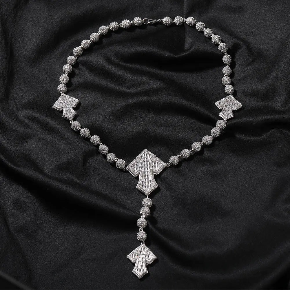 moissanite chain round bead cross necklace nowadaysfashion