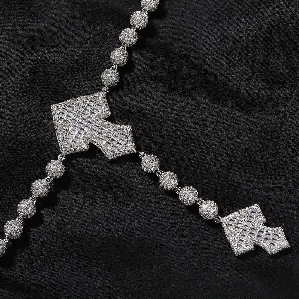 moissanite chain round bead cross necklace - Blade & Thread