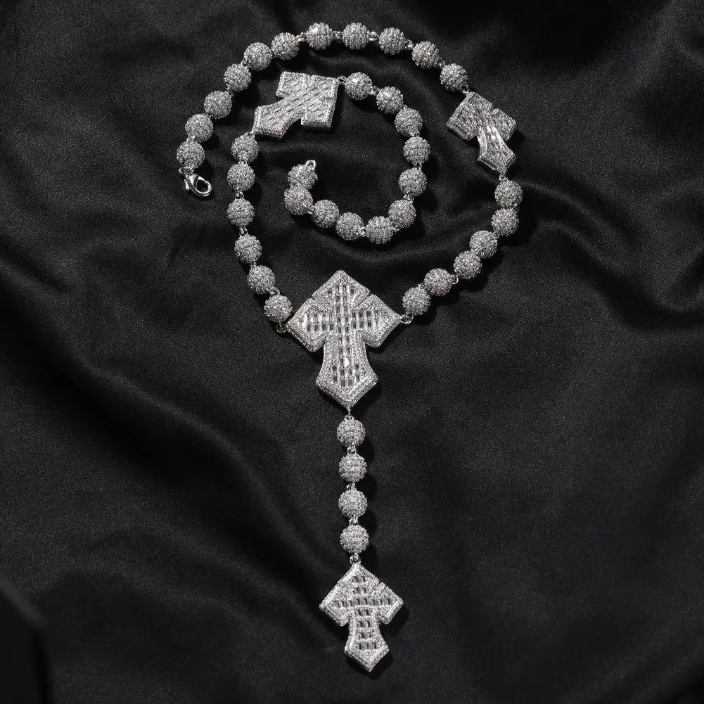 moissanite chain round bead cross necklace - Blade & Thread