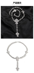 moissanite chain round bead cross necklace nowadaysfashion