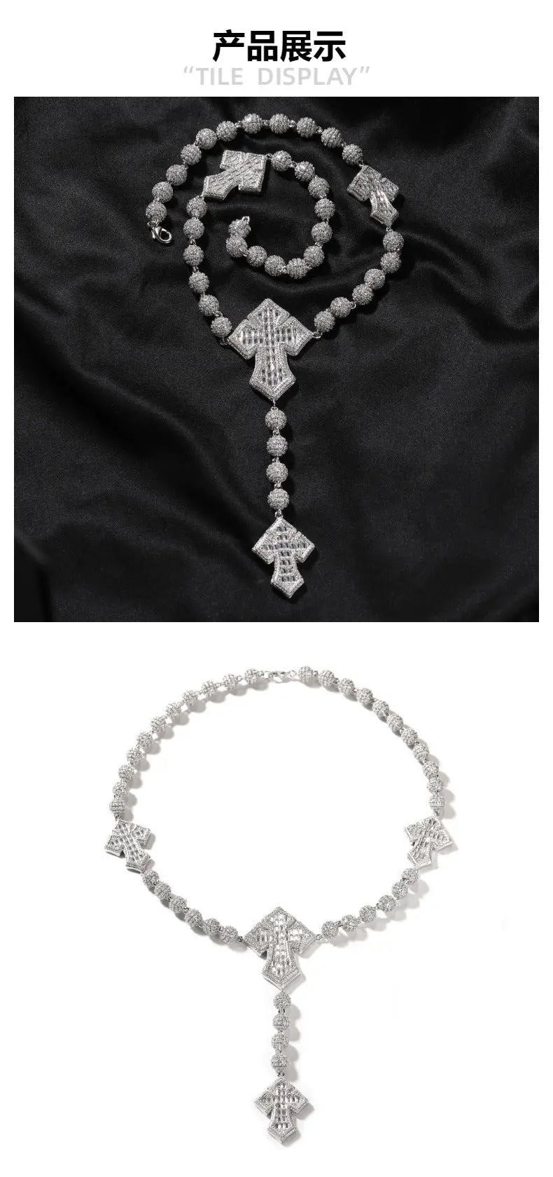 moissanite chain round bead cross necklace - Blade & Thread