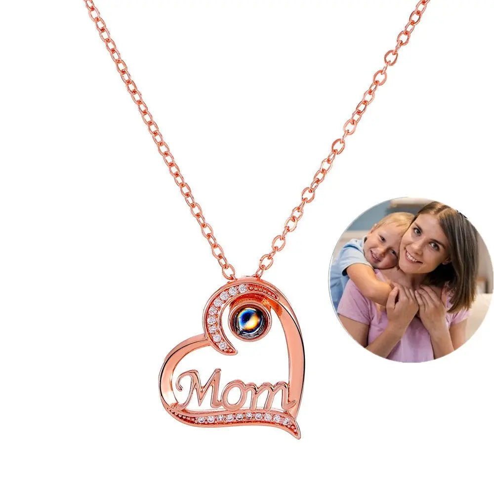 mom letter heart necklace fashion personality 100 languages projection clavicle chain mother's Day - Blade & Thread