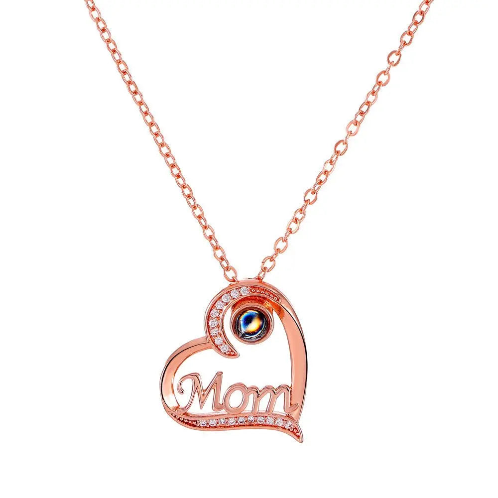 mom letter heart necklace fashion personality 100 languages projection clavicle chain mother's Day - Blade & Thread