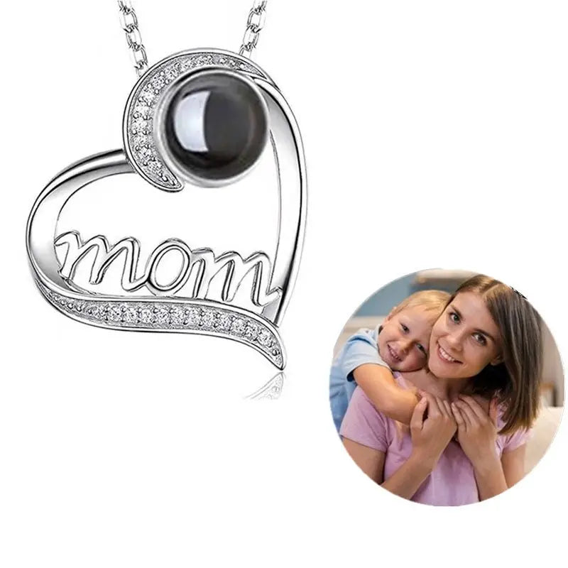 mom letter heart necklace fashion personality 100 languages projection clavicle chain mother's Day nowadaysfashion