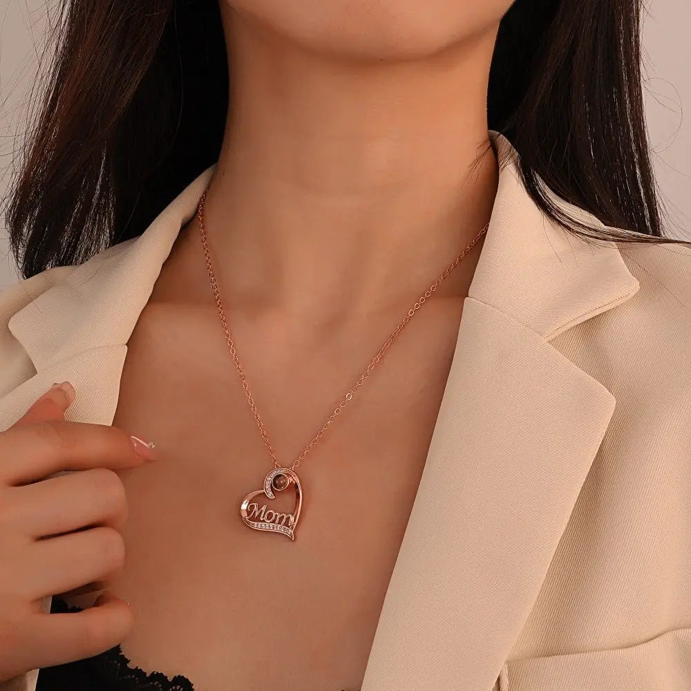 mom letter heart necklace fashion personality 100 languages projection clavicle chain mother's Day - Blade & Thread