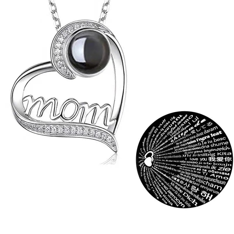 mom letter heart necklace fashion personality 100 languages projection clavicle chain mother's Day - Blade & Thread