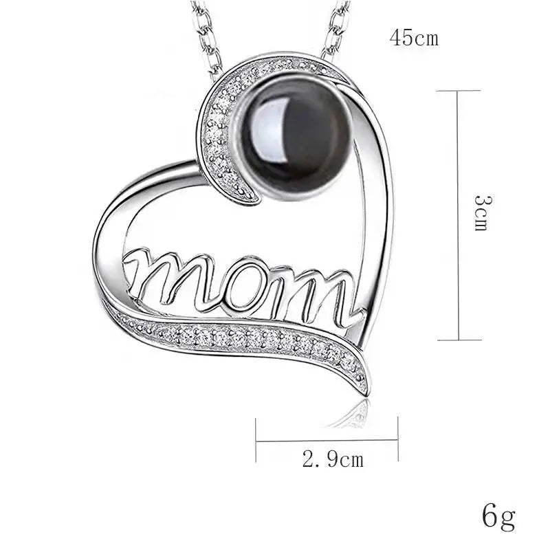 mom letter heart necklace fashion personality 100 languages projection clavicle chain mother's Day nowadaysfashion