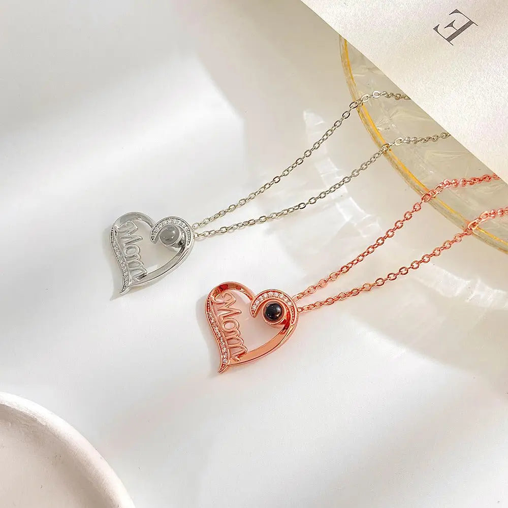 mom letter heart necklace fashion personality 100 languages projection clavicle chain mother's Day nowadaysfashion