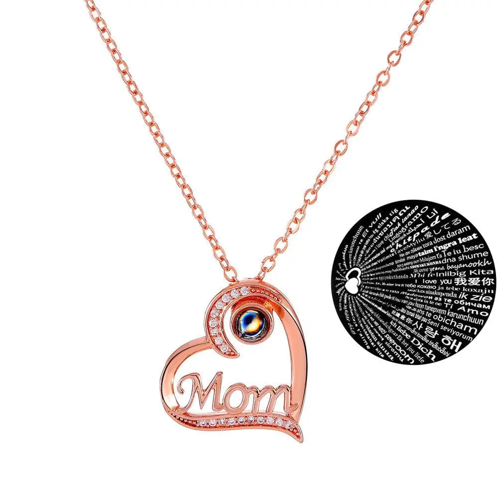 mom letter heart necklace fashion personality 100 languages projection clavicle chain mother's Day - Blade & Thread