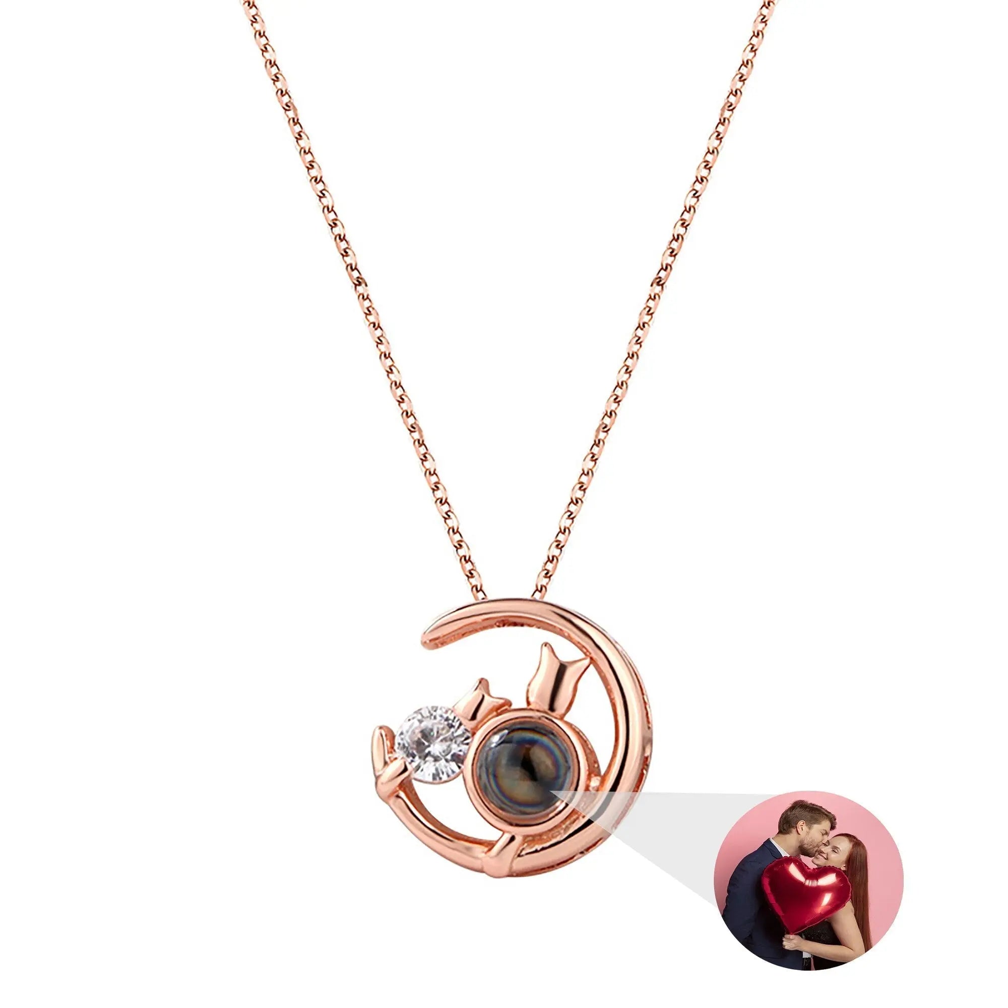 Moon Cat with customizable photos Projection Necklace  Pendant Jewelry nowadaysfashion