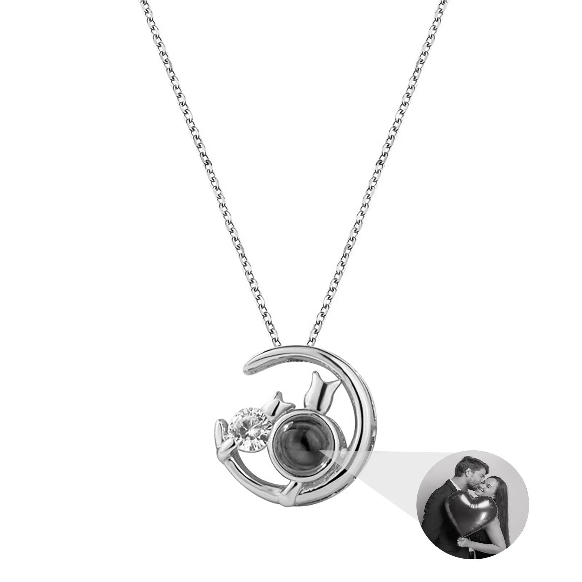 Moon Cat with customizable photos Projection Necklace  Pendant Jewelry nowadaysfashion
