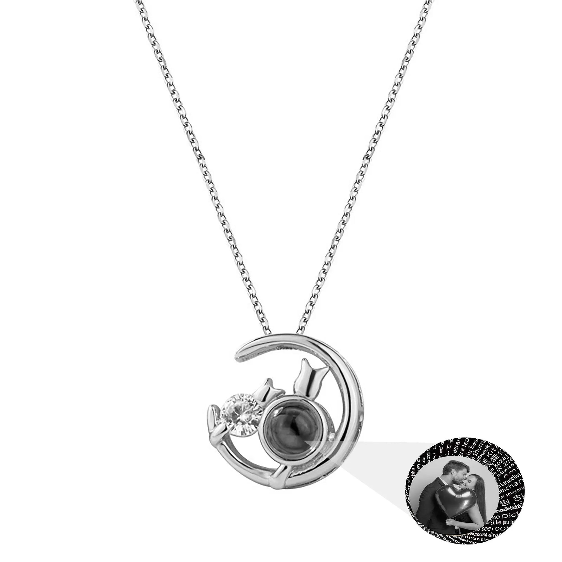 Moon Cat with customizable photos Projection Necklace Pendant Jewelry - Blade & Thread