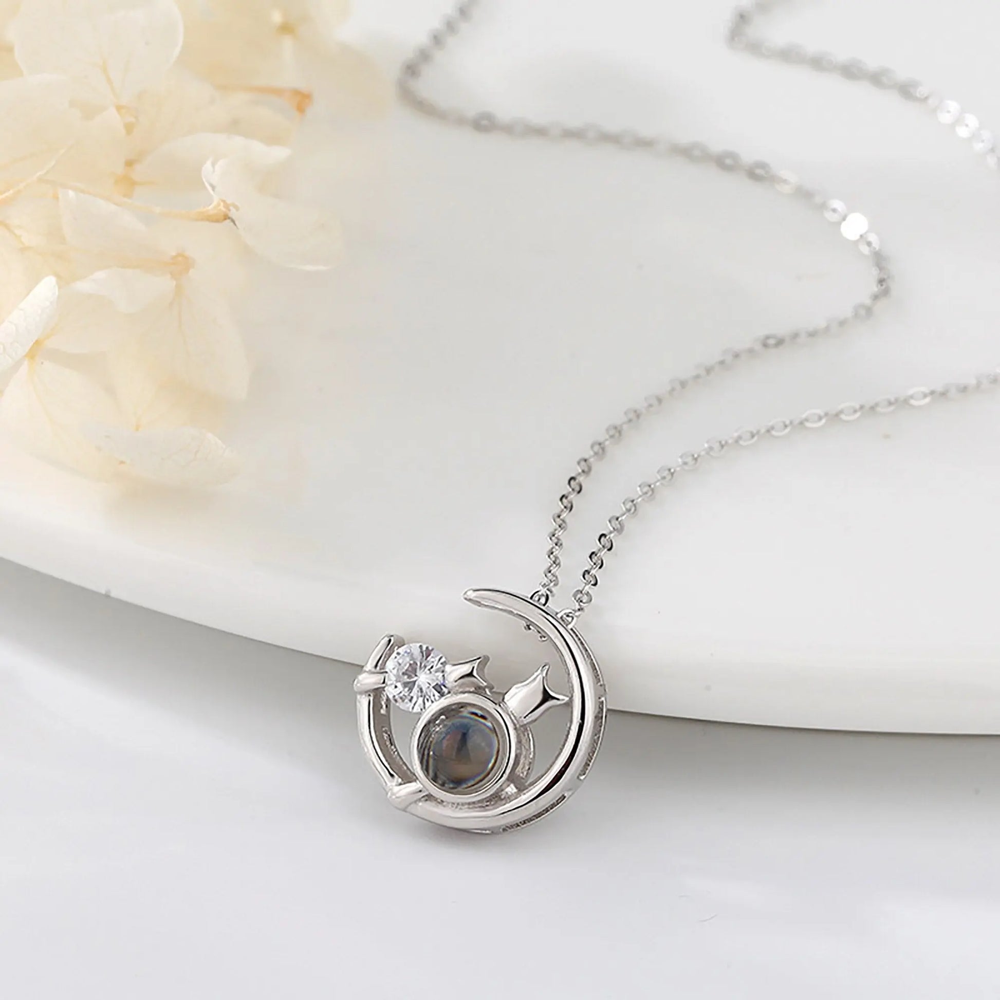 Moon Cat with customizable photos Projection Necklace Pendant Jewelry - Blade & Thread