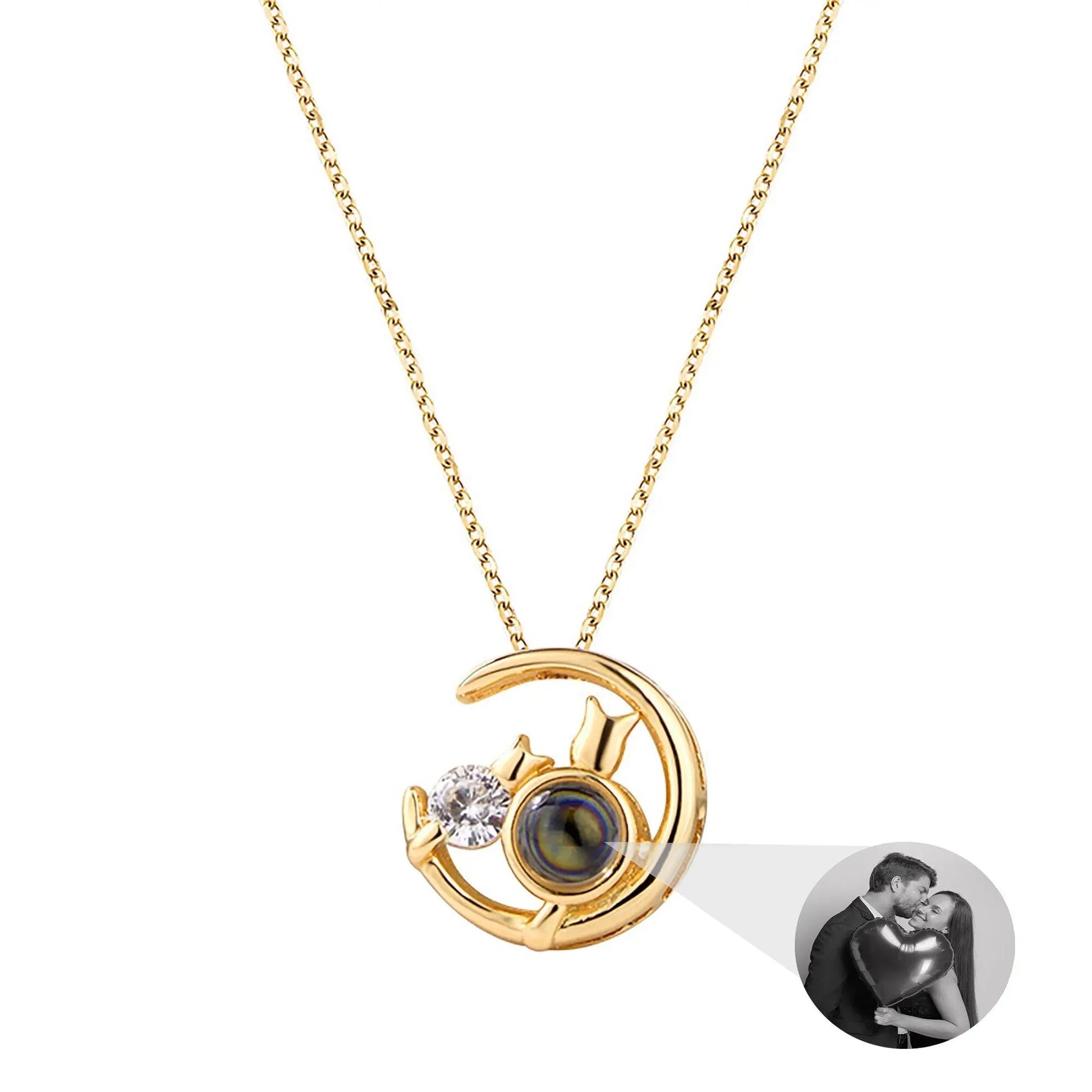 Moon Cat with customizable photos Projection Necklace Pendant Jewelry - Blade & Thread