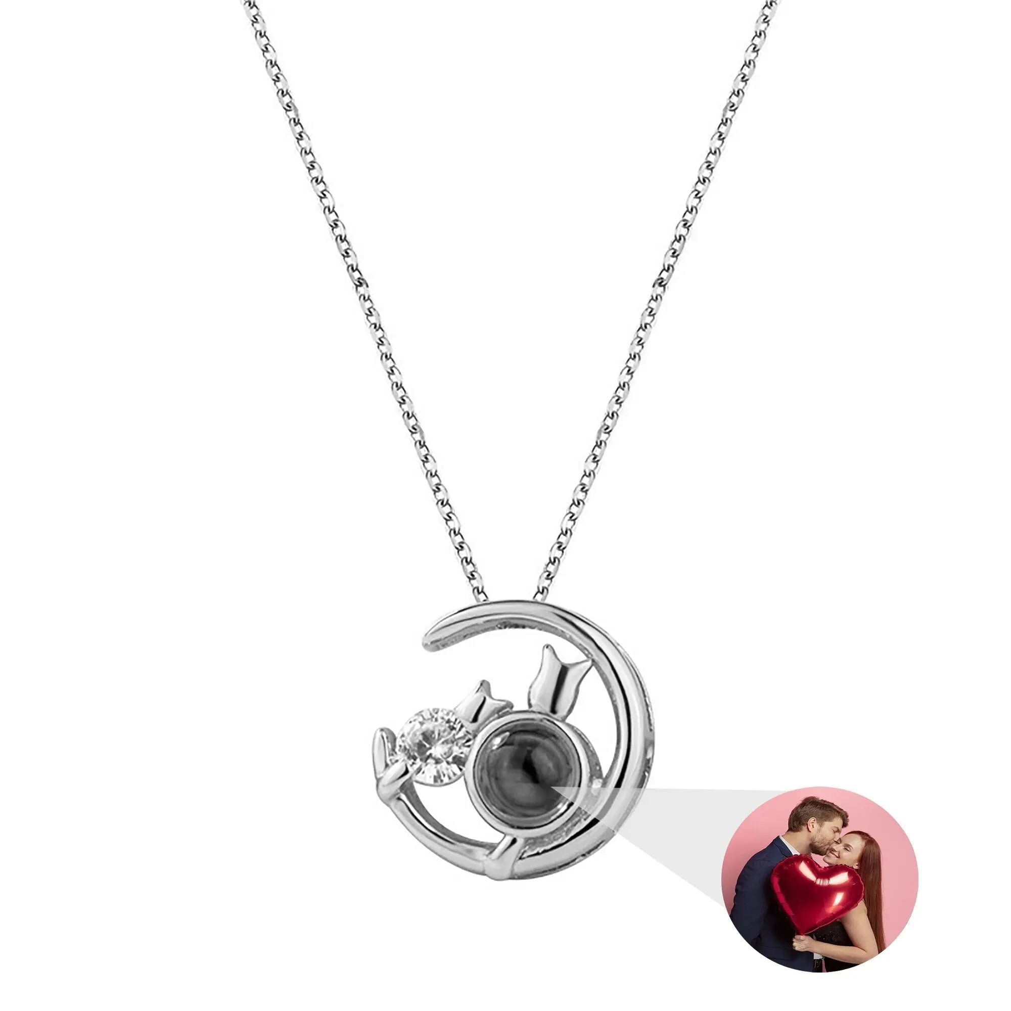 Moon Cat with customizable photos Projection Necklace  Pendant Jewelry nowadaysfashion