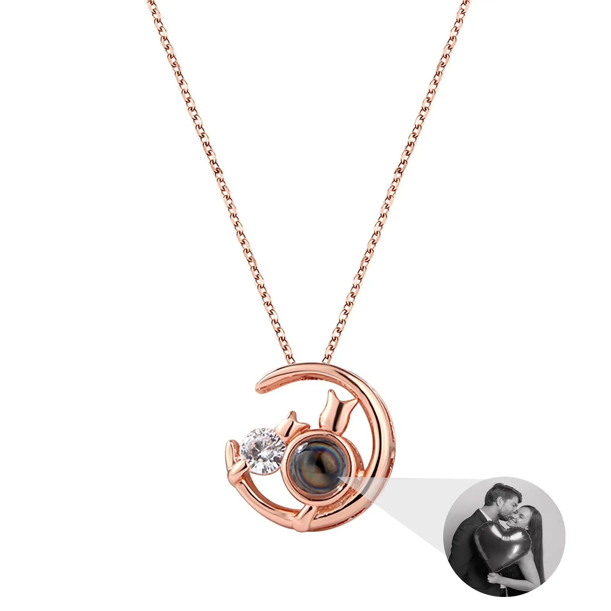 Moon Cat with customizable photos Projection Necklace  Pendant Jewelry nowadaysfashion