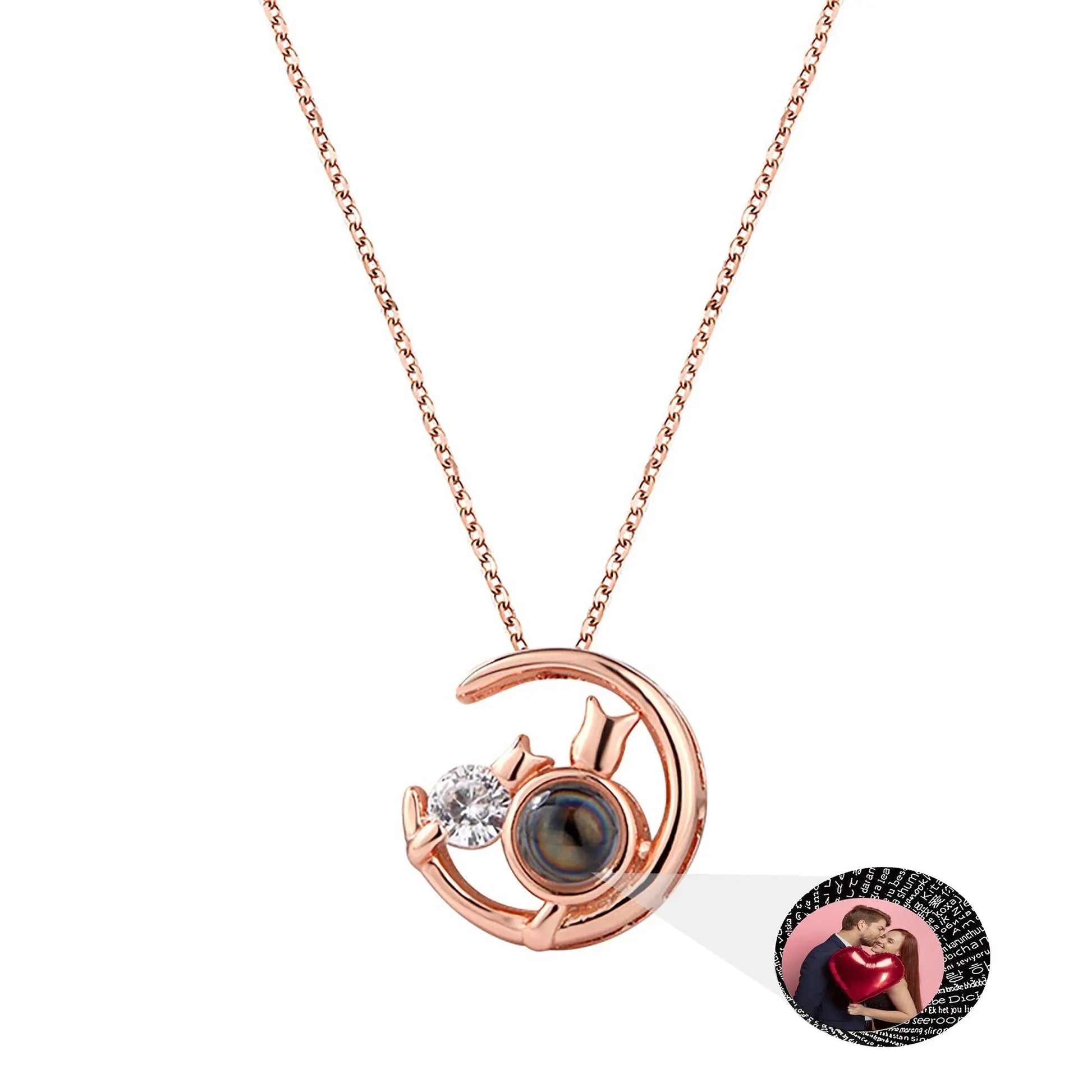 Moon Cat with customizable photos Projection Necklace Pendant Jewelry - Blade & Thread