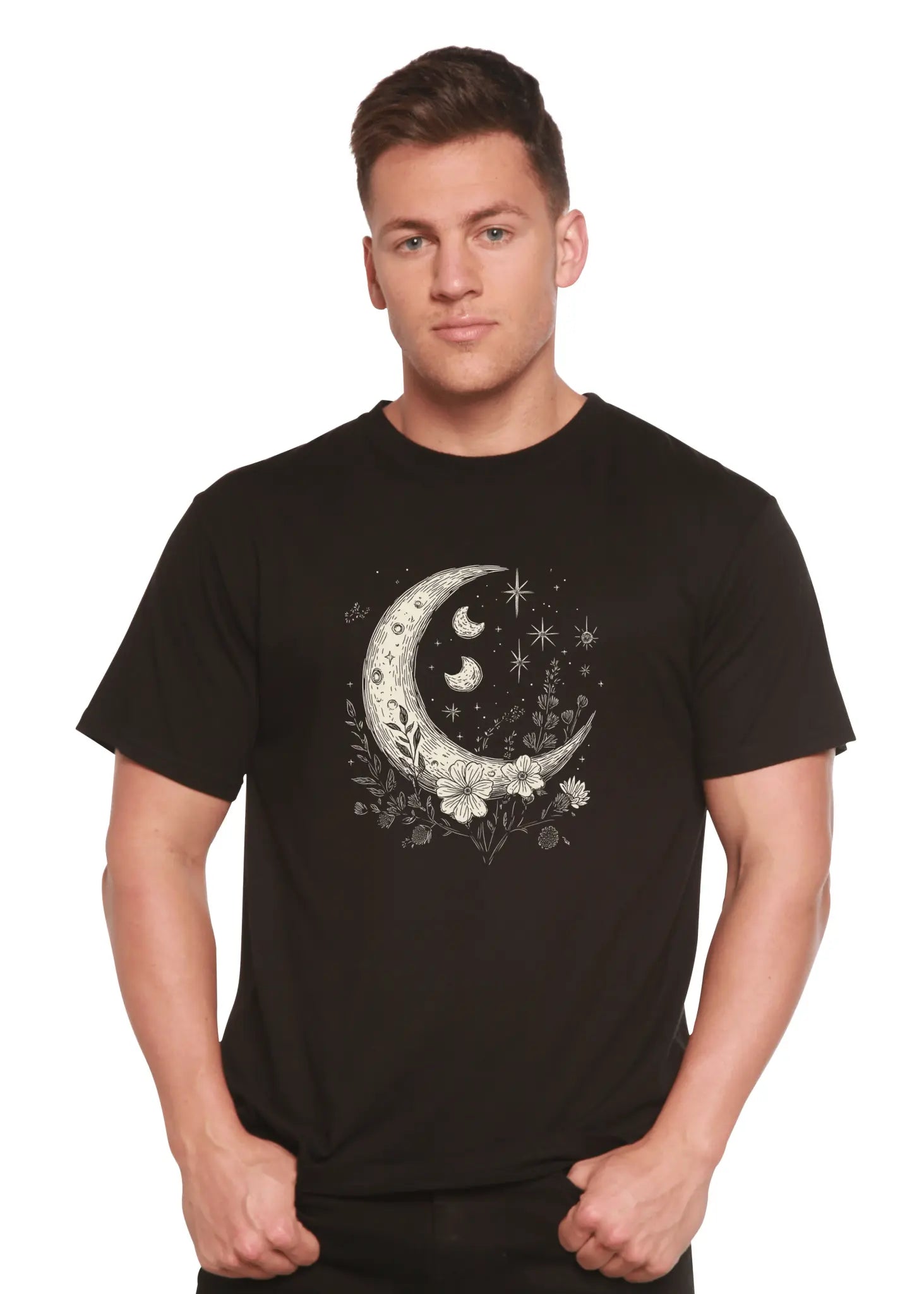 Moons and Stars Boho Flowers Vintage Unisex Bamboo/Cotton Graphic T-Shirt - Blade & Thread