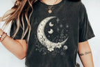 Moons and Stars Boho Flowers Vintage Unisex Bamboo/Cotton Graphic T-Shirt Spun Bamboo