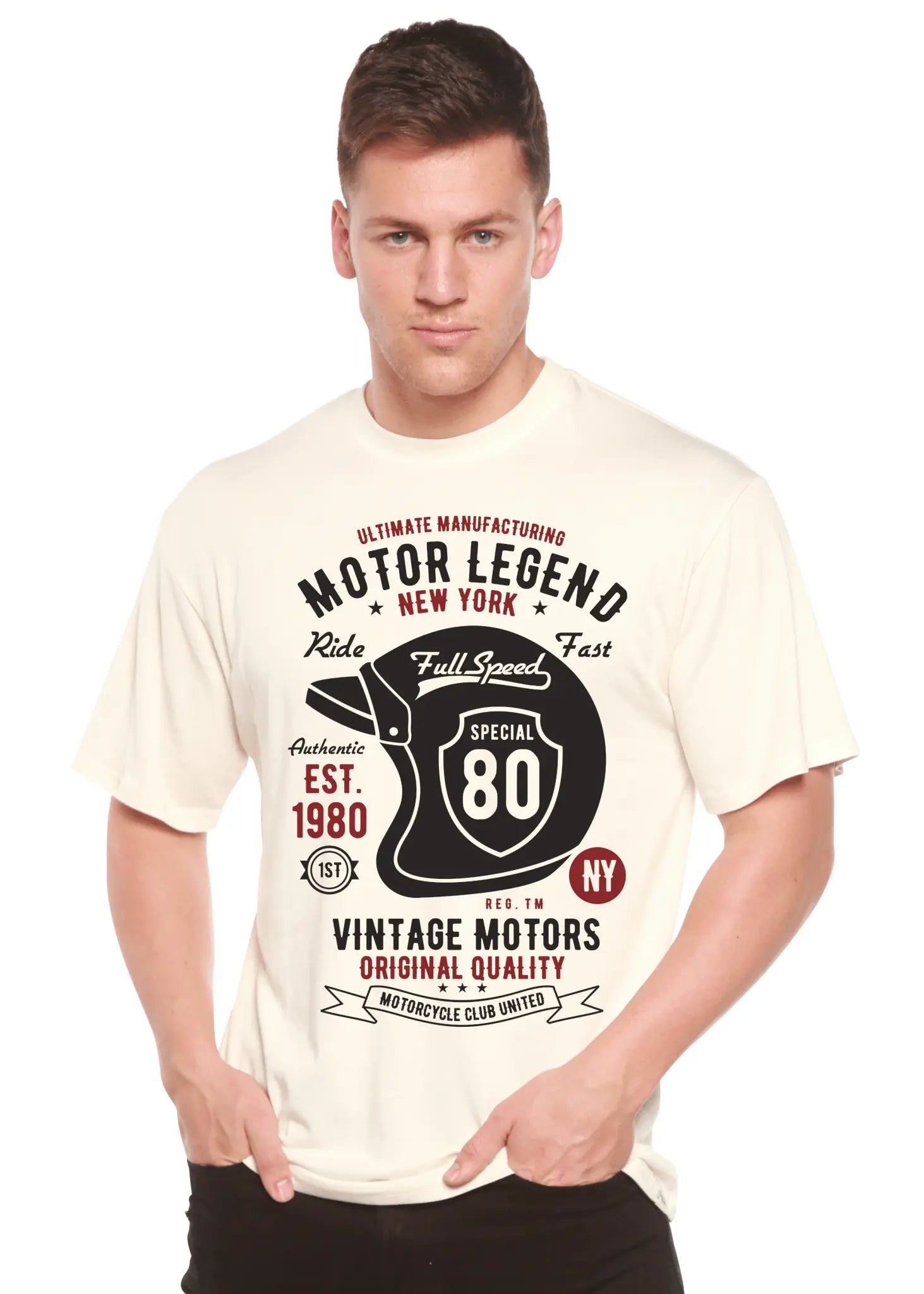Motor Legend Helmet Men's Bamboo Viscose/Organic Cotton Short Sleeve Graphic T-Shirt Spun Bamboo