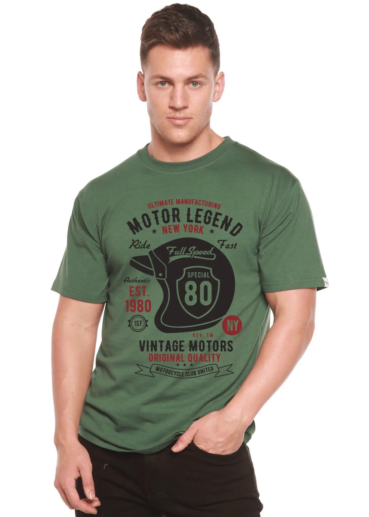 Motor Legend Helmet Men's Bamboo Viscose/Organic Cotton Short Sleeve Graphic T-Shirt - Blade & Thread