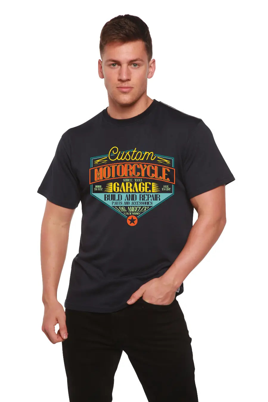 Motorcycle Garage Men's Bamboo Viscose/Organic Cotton Short Sleeve Graphic T-Shirt Spun Bamboo