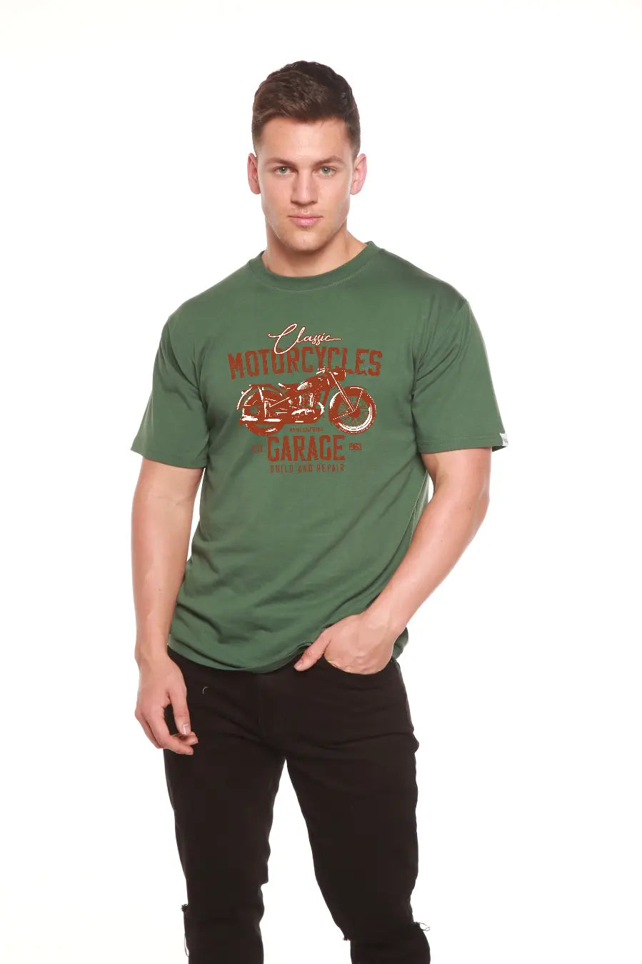 Motorcycles Garage Men's Bamboo Viscose/Organic Cotton Short Sleeve Graphic T-Shirt Spun Bamboo