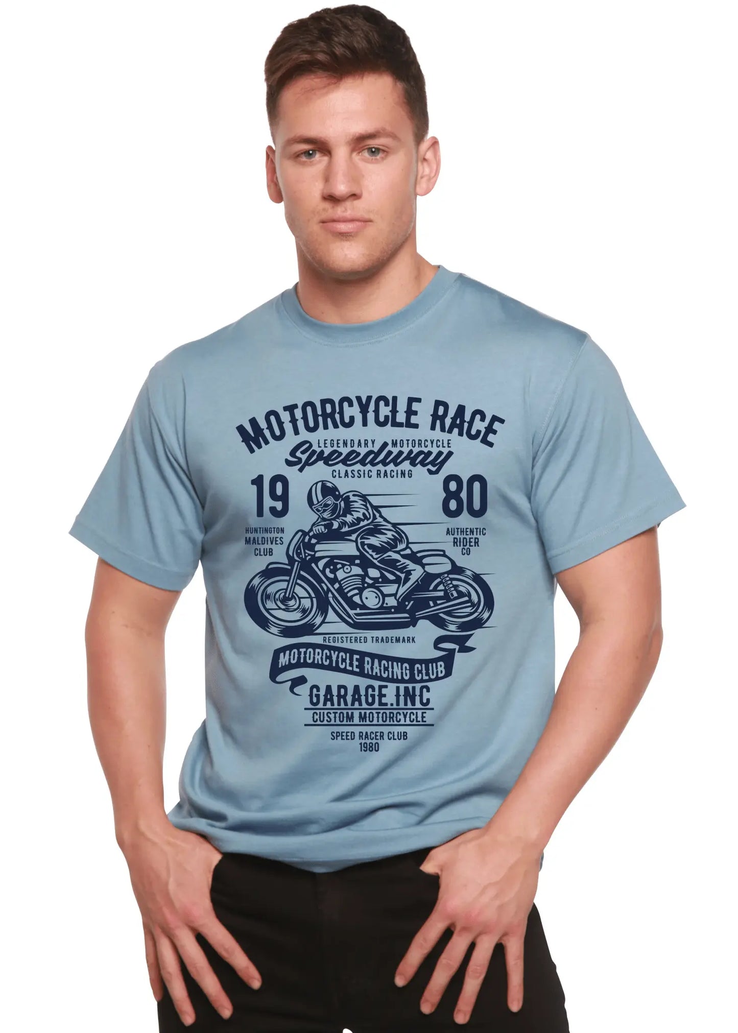 Motorcycles Race Men's Bamboo Viscose/Organic Cotton Short Sleeve Graphic T-Shirt - Blade & Thread