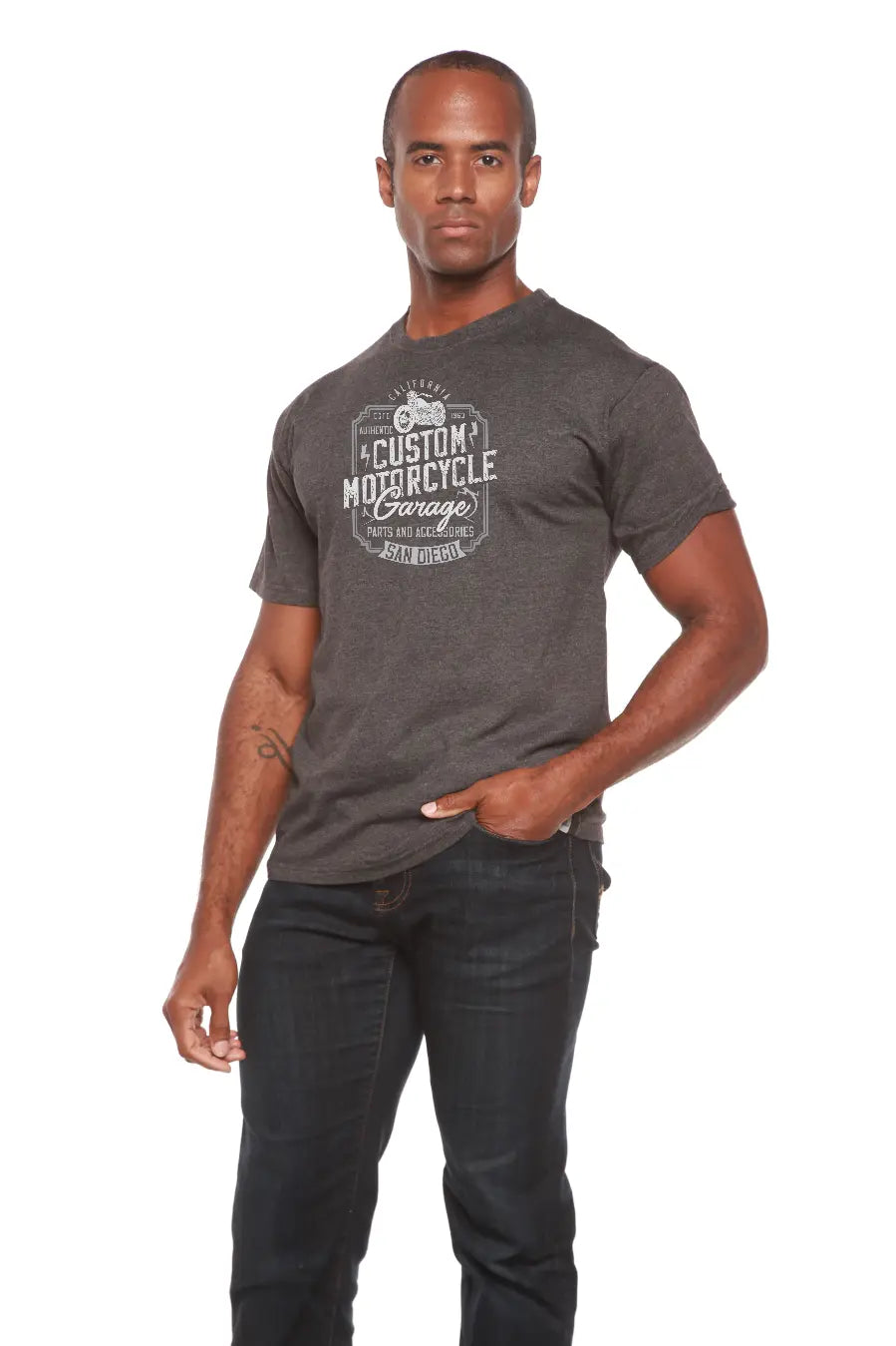 Mototrcycle Garage Men's Bamboo Viscose/Organic Cotton Short Sleeve Graphic T-Shirt Spun Bamboo