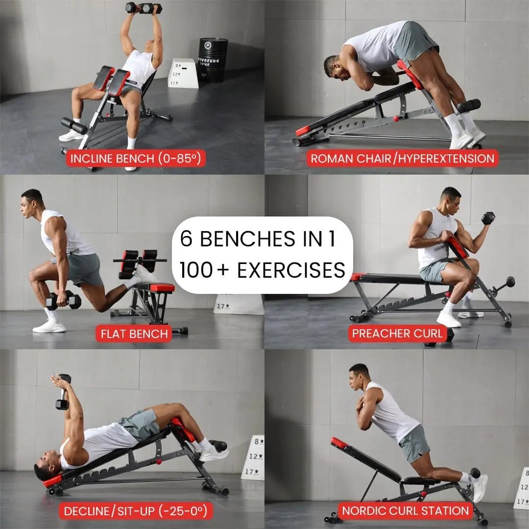 Multi-Functional FID Weight Bench for Full All-In-One Body Workout – Hyper Back Extension, Roman Chair, Adjustable Ab Sit up Bench, Incline Decline Bench, Flat Bench - Blade & Thread