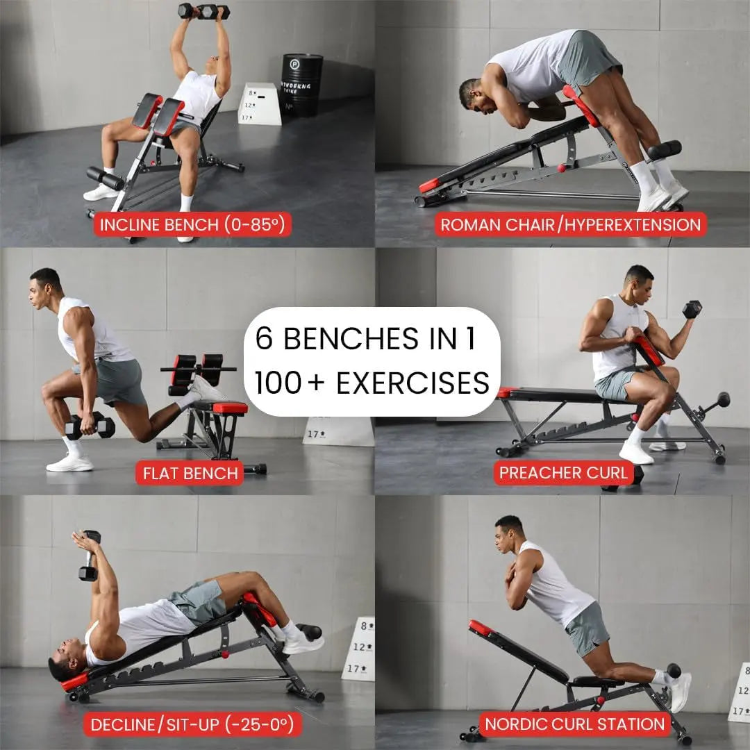 Multi-Functional FID Weight Bench for Full All-In-One Body Workout – Hyper Back Extension, Roman Chair, Adjustable Ab Sit up Bench, Incline Decline Bench, Flat Bench Blade & Thread