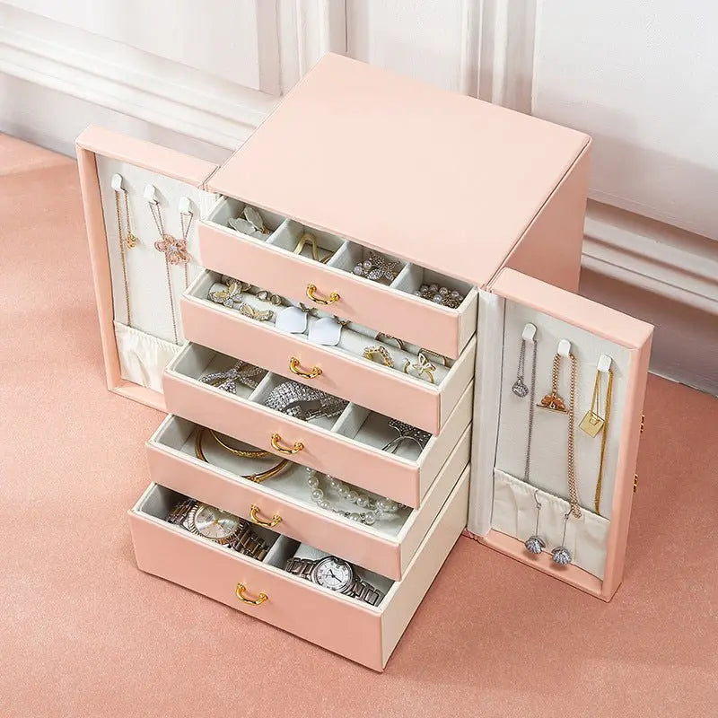 Multi-layer desktop household leather jewelry armoire - Blade & Thread