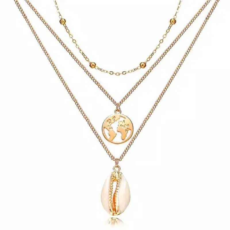 Multi Layer Lock Portrait Pendants Necklaces For Women Gold Metal Key Heart Necklace - Blade & Thread
