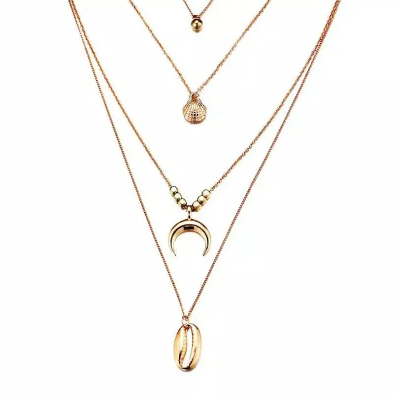 Multi Layer Lock Portrait Pendants Necklaces For Women Gold Metal Key Heart Necklace - Blade & Thread