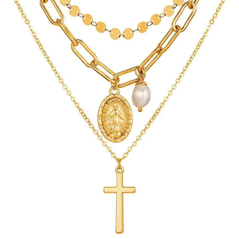 Multi Layer Lock Portrait Pendants Necklaces For Women Gold Metal Key Heart Necklace nowadaysfashion
